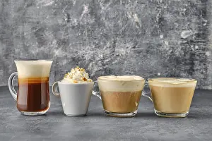 Symbolic Coffee Image Prints: Variation of coffee drinks on shabby background