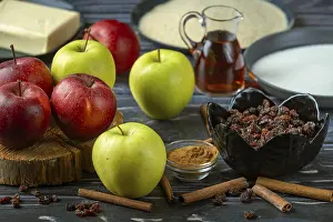 Baking Ingredients Prints: Various baking ingredients such as apples