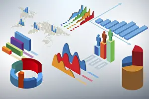 Computer Graphic Illustration Prints: Various charts and graphs - 3d rendering