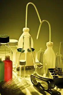 Bright White Background Photography Prints: Various chemical and laboratory objects on a white background