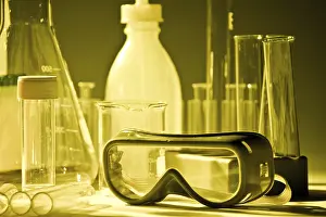 Bright Studio Background Photo Prints: Various chemical and laboratory objects on a white background