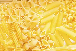 Diverse Pasta Types Prints: Various pasta types as a background on the table