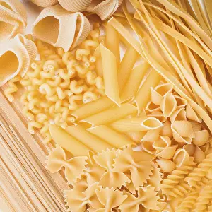 Food Photography Background Prints: Various pasta types as a background on the table