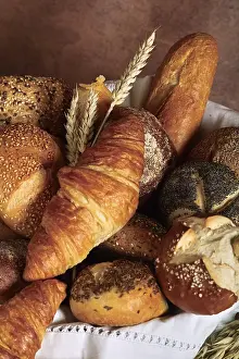 Baked Goods Assortment Prints: Various rolls in a basket