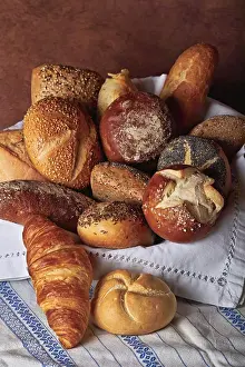 Bakery Products Assortment Prints: Various rolls in a basket