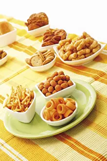 Studio Shot Food Prints: Various spiced snacks in bowls