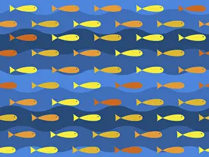 Uninhabited Underwater Scene Prints: Vector fish underwater seamless pattern