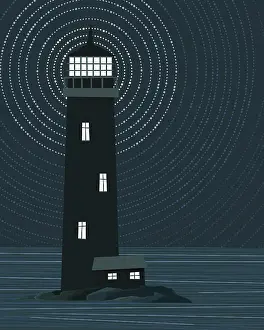 Atmospheric Night Scene Prints: Vector Lighthouse tower background illustration