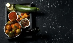 View From Above Food Prints: Vegetables on a dark background