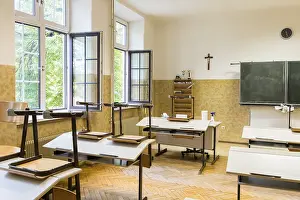 Classroom Ventilation Prints: Ventilation in a classroom, open windows, Austria