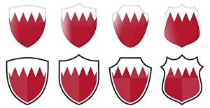 Prints of Vertical Bahrain flag in shield shape, four 3d and simple versions Bahrain Prints: Vertical Bahrain Flag Shield Shape Print
