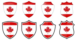 Canada Flag Prints: Vertical Canada maple leaf flag in shield shape
