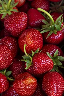 Fresh Strawberries Prints: Vertical close up fill frame background of fresh