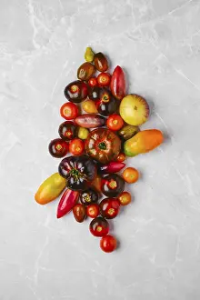 Fresh Tomatoes Prints: Vertical composition with various types of tomatoes