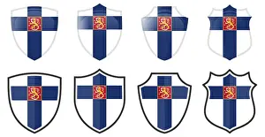Scandinavian National Symbol Prints: Vertical Finland flag in shield shape