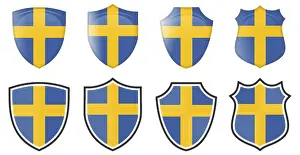 Scandinavian Flag Design Prints: Vertical Swedish flag in shield shape
