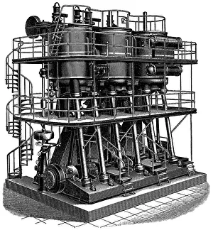 Old Fashioned Steam Engine Prints: Vertical triple expansion machine