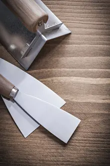 Wooden Board Detail Prints: Vertical version with two scrapers and levelling compound