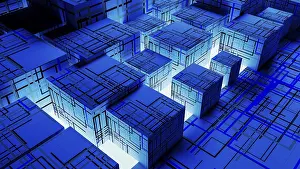 Vibrant Abstract Art Prints: Vibrant abstract background showcases interconnected cubes
