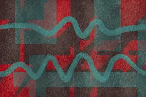 Abstract Geometric Shapes Prints: A vibrant abstract composition featuring bold red