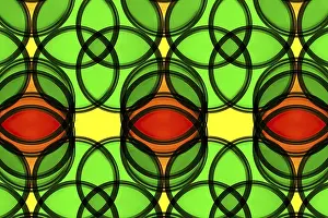 Symmetrical Geometric Patterns Prints: Vibrant abstract pattern with overlapping translucent circles in green