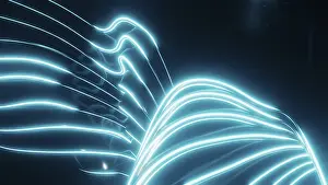 Modern Technology Image Prints: Vibrant neon lines create an abstract pattern against a deep
