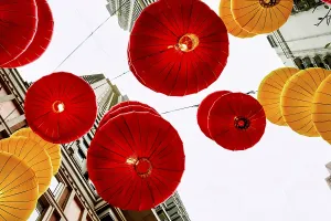 Festive Holiday Atmosphere Prints: From below vibrant red