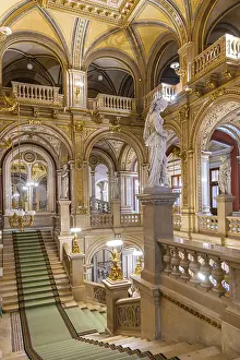 Prints of Vienna, Austria - September 8, 2024: Foyer and loggia of Vienna State Opera house in Vienna in Austria Opera Prints: Vienna State Opera House Print - Foyer and Loggia