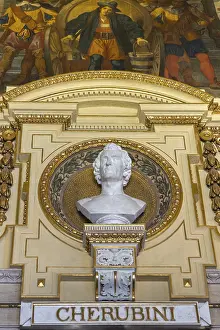 Prints of Vienna, Austria - September 8, 2024: Bust of composer and conductor Cherubini in Vienna State Opera house in Vienna in Austria Opera Prints: Vienna State Opera House Print - Cherubini Bust