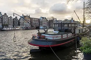 Deserted Canal Scene Prints: View over the Amstel in the evening light