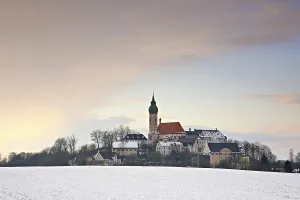 Deserted European Tourist Attraction Prints: View of the Andechs Monastery in winter