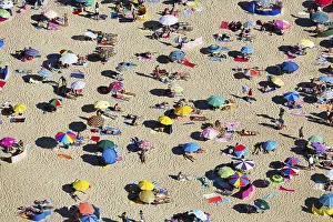 Colourful Parasols Prints: View from above of anonymous crowd