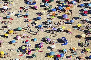 Colourful Parasols Prints: View from above of anonymous crowd