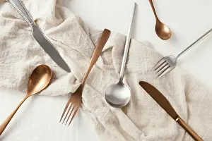 Elegant Table Setting Ideas Prints: Top view arrangement beautiful tableware table
