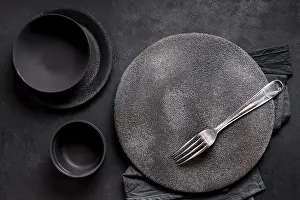 Top View Kitchen Utensils Prints: Top view assortment black tableware