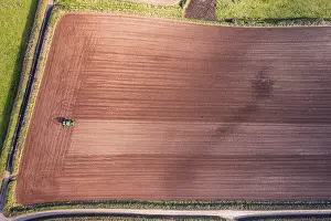 Unmanned Aerial Vehicle UAV Prints: Top Down view of Autumn Colors over Devon fields from a drone