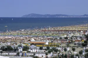 Panoramic View Of The Sea Prints: View of the beach and bagni (baths)