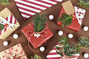 Christmas Present Ideas Prints: Top view of beautiful red