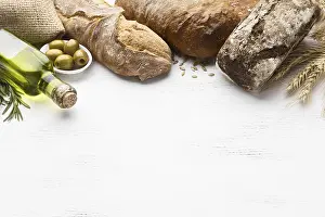 Healthy Meal Photography Prints: Top view bread concept with copy space