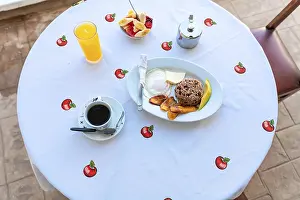 Breakfast Table Prints: Top view of a breakfast served on the table