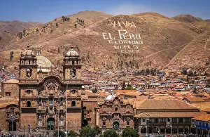 Andes Mountain Range Prints: View of the centre of Cusco city with the Cathedral