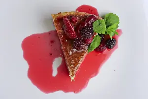 Strawberry Cheesecake Prints: Top view of cheesecake with cherry
