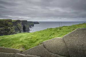 Cliffs Of Moher Ireland Prints: View over Cliffs of Moher on a overcast