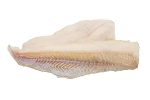 Healthy Eating Image Prints: Top view of cod fillet isolated on white background