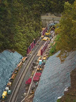 Southern Germany Autumn Landscape Prints: View of construction work on tracks and tunnels
