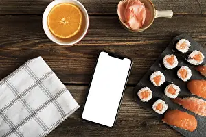Seafood Nutrition Facts Prints: Top view copy paste with sushi