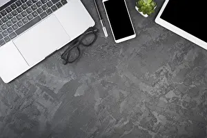 View From Above Concept Prints: Top view copy space with devices