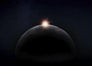 Outer Space Images Prints: View of the dark hidden side of the Moon with the Sun behind it