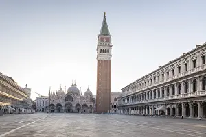 Venice Italy Landmarks Prints: View over deserted St. Mark's Square with St