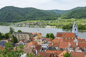 Lower Austria Tourist Attraction Prints: View from Durnstein castle in spring
